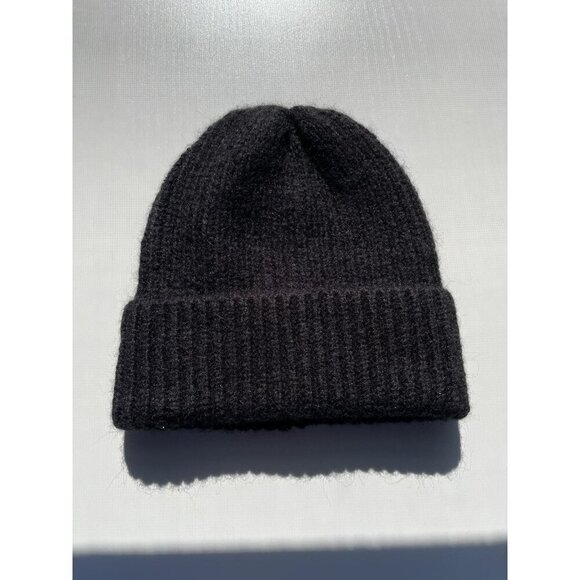 Zara Women's Medium Black Wool Blend Ribbed Chunky Knit Foldover Beanie Hat - Picture 1 of 14